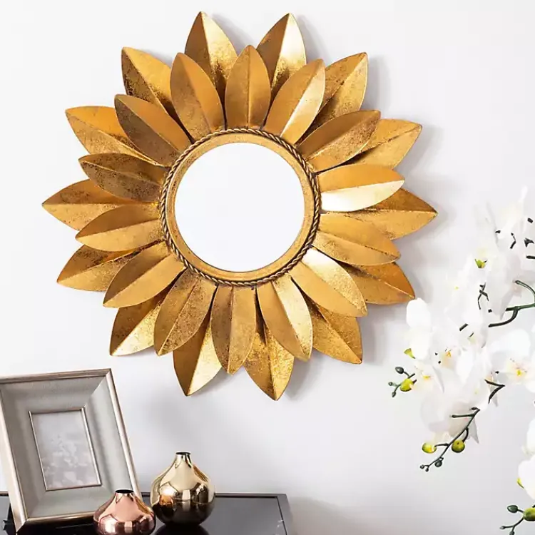 Decorative Mirrors-Kirklands Home Gold Metal Sunflower Wall Mirror