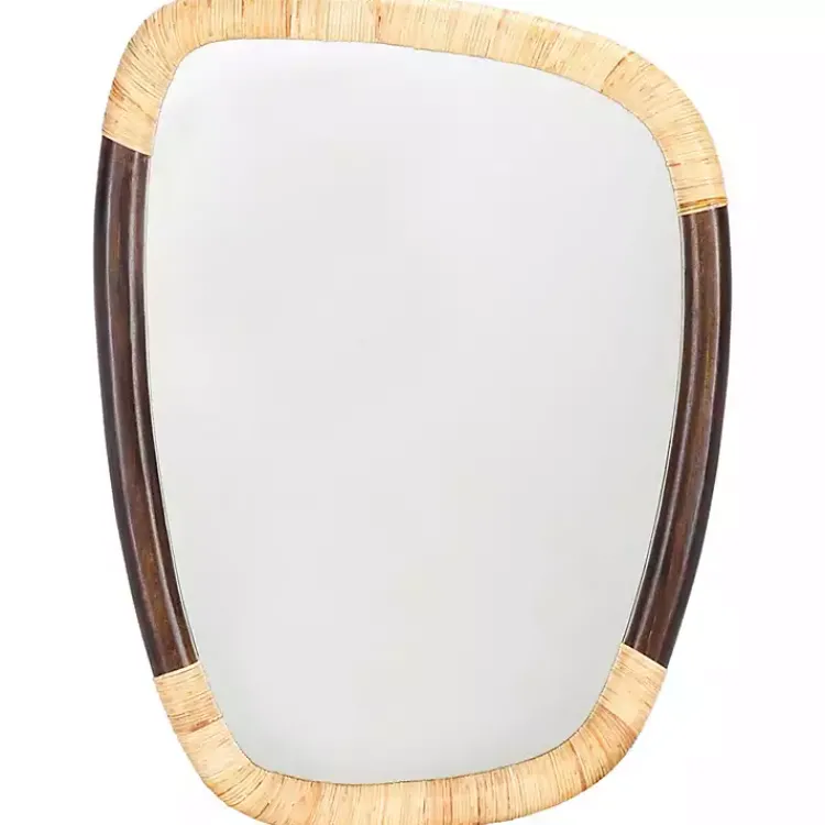 Decorative Mirrors-Kirklands Home Dark Wood and Natural Cane Abstract Wall Mirror