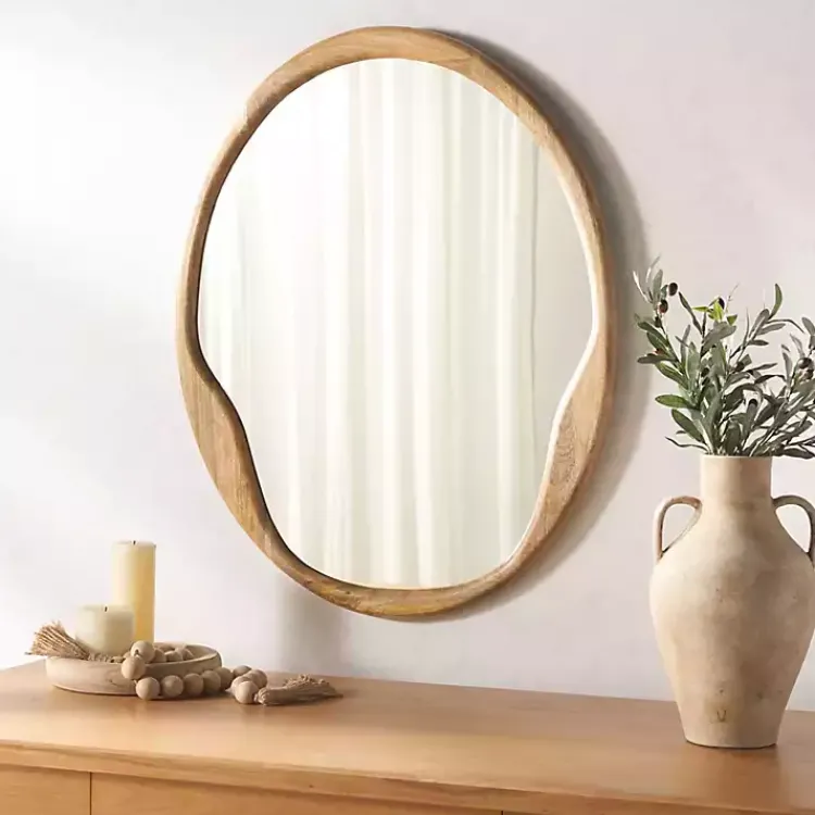 Decorative Mirrors-Kirklands Home Natural Wood Abstract Oval Wall Mirror