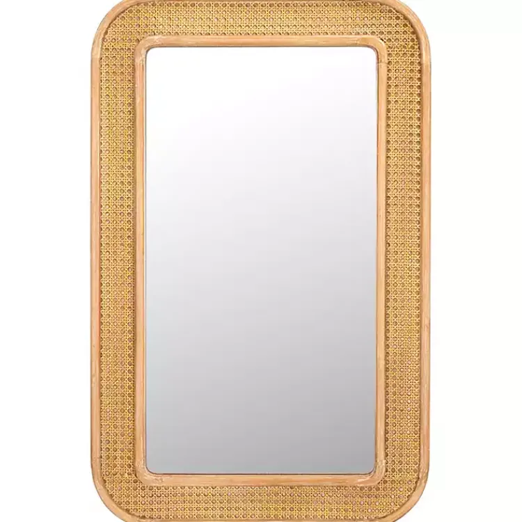 Decorative Mirrors-Kirklands Home Natural Wood and Rattan Alessa Wall Mirror