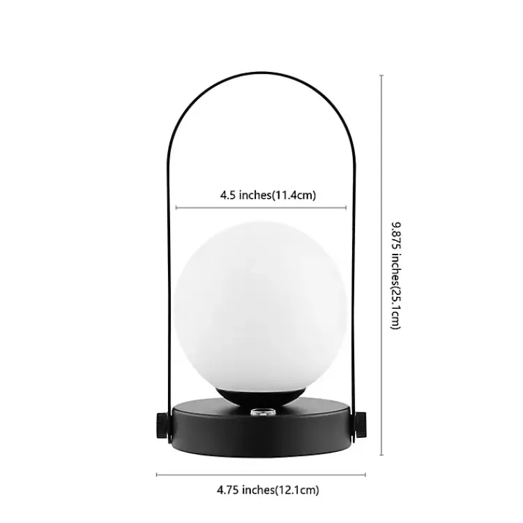 Table Lamps-Kirklands Home Black Metal Glass Globe Cordless Table Lamp White