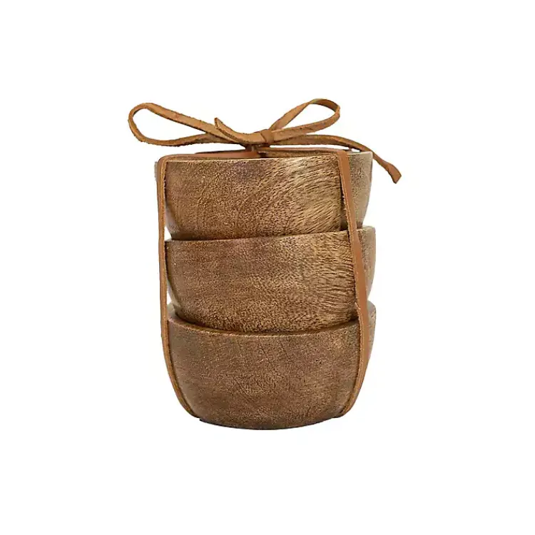 Kitchen Accessories-Kirklands Home Natural Wood Pinch Bowls, Set of 3 Brown