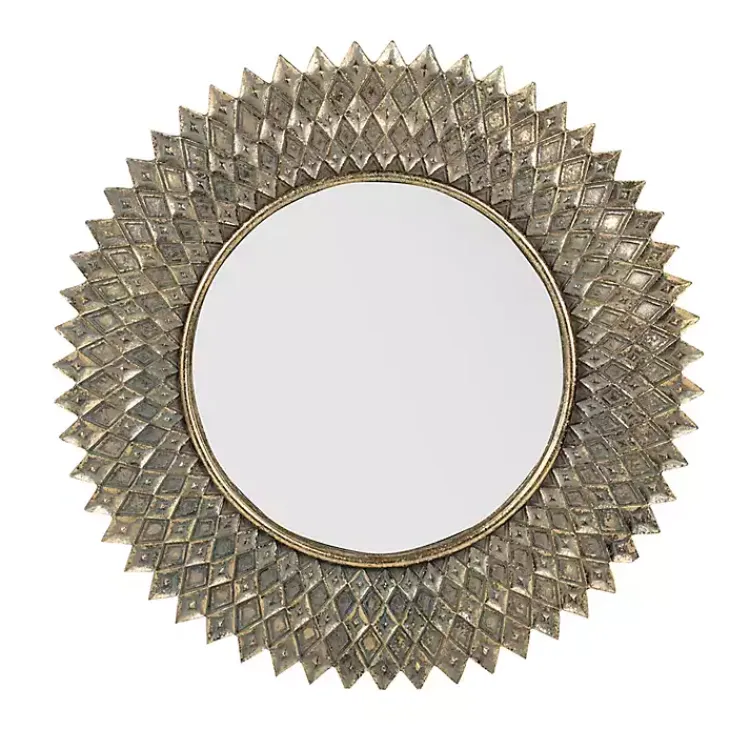 Decorative Mirrors-Kirklands Home Round Gold Textured Diamond Wall Mirror