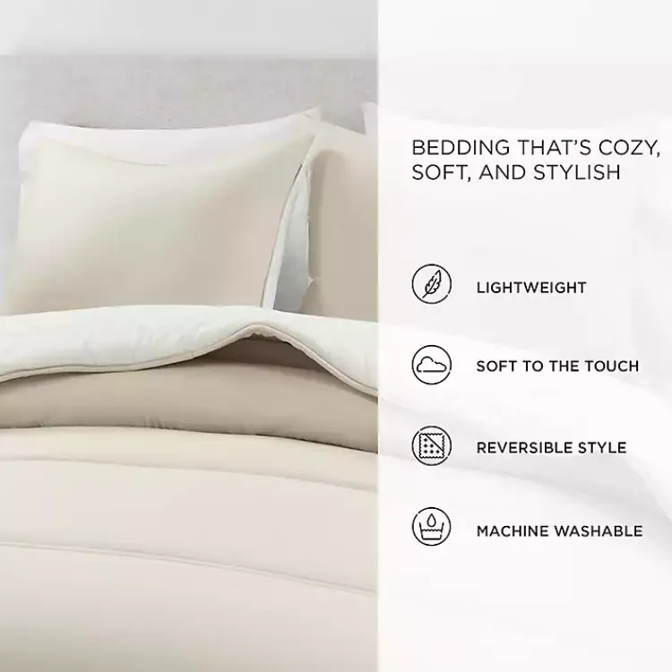 Comforters-Kirklands Home White & Tan Reversible 3-pc. King Comforter Set