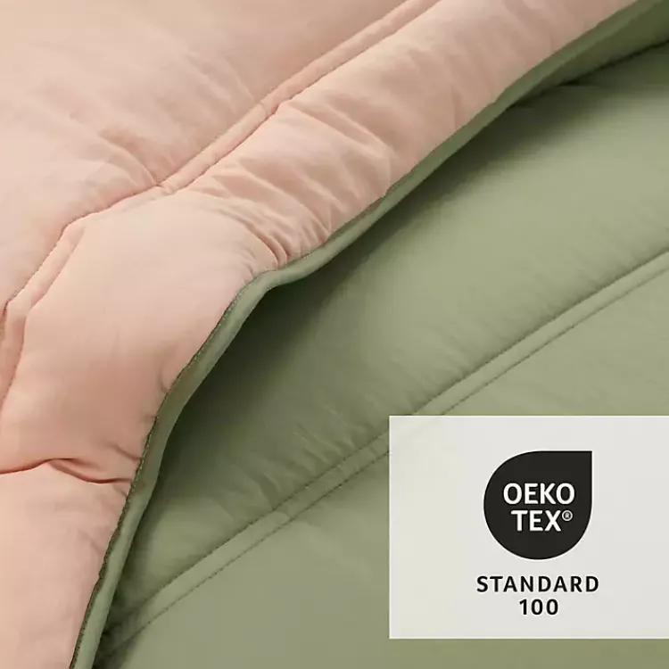 Comforters-Kirklands Home Coral & Sage Reversible 3-pc. Queen Comforter Set