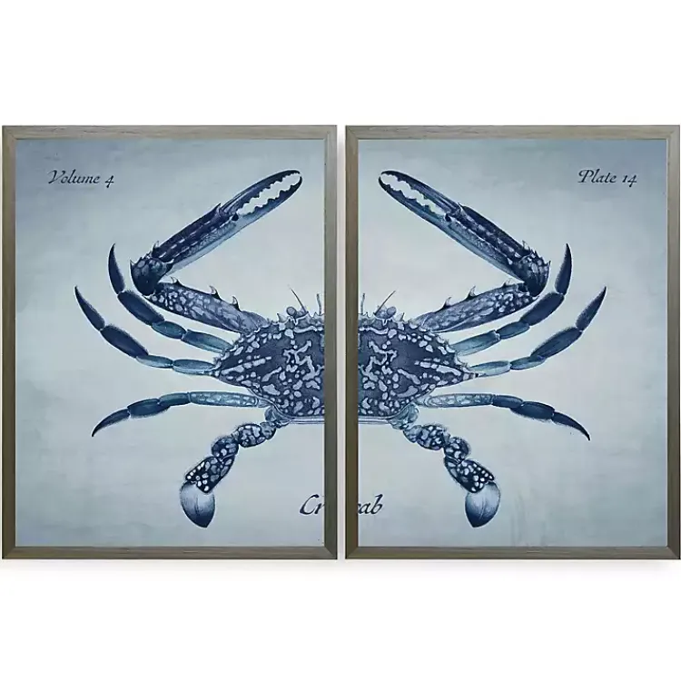 Framed Art-Kirklands Home Vintage Split Crab Framed Art Prints, Set of 2 Blue