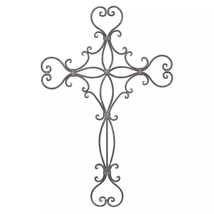 Wall Plaques-Kirklands Home Metal Scroll Cross Wall Plaque Black