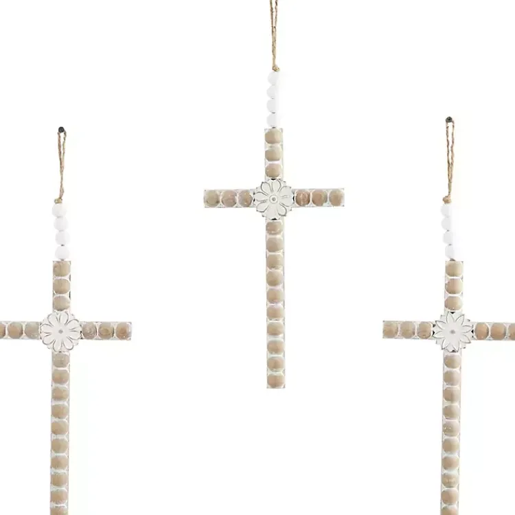 Wall Plaques-Kirklands Home Floral Beaded Wood Cross Wall Plaques, Set of 3