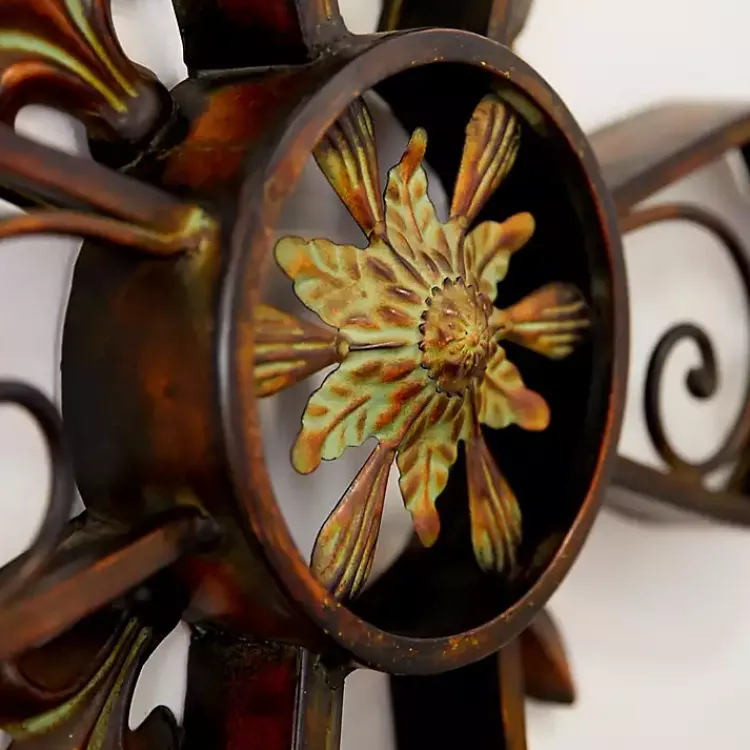 Wall Plaques-Kirklands Home Fleur De Lis Traditional Metal Cross Wall Plaque Brown