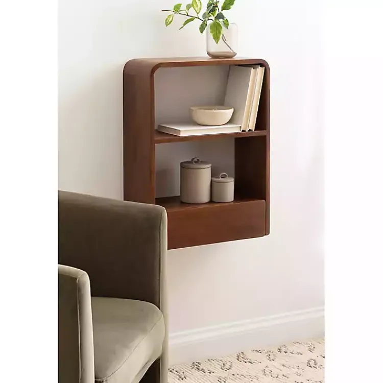 Shelves-Kirklands Home Walnut Kato Single Drawer Wall Shelf Brown