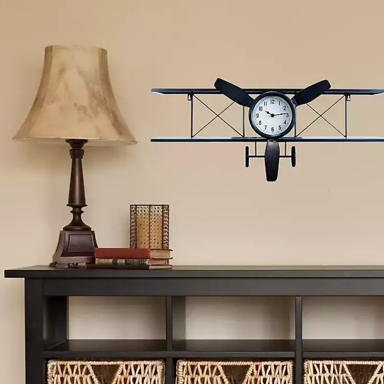 Clocks-Kirklands Home Black Metal Airplane Wall Clock