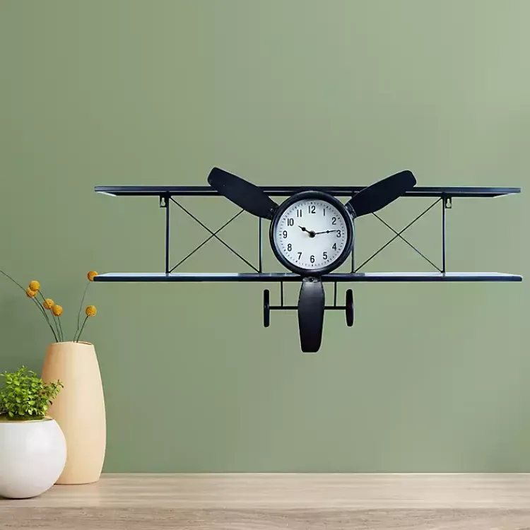 Clocks-Kirklands Home Black Metal Airplane Wall Clock