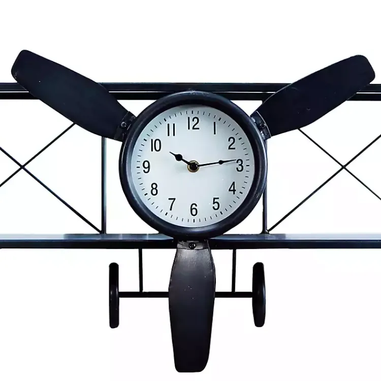 Clocks-Kirklands Home Black Metal Airplane Wall Clock