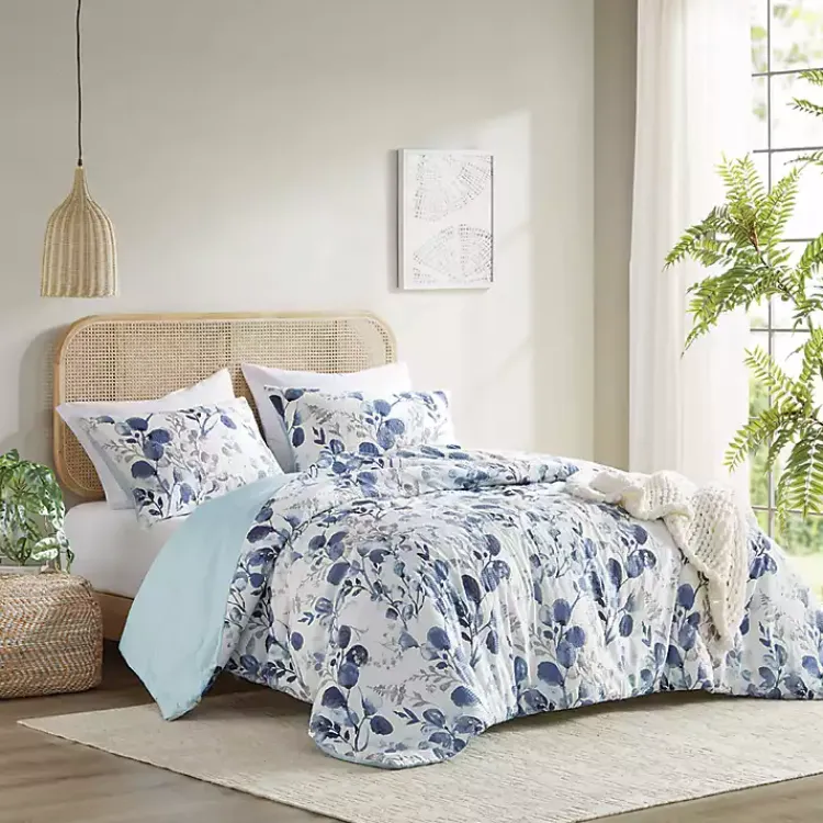 Comforters-Kirklands Home Blue Botanical 3-pc. King Comforter Set