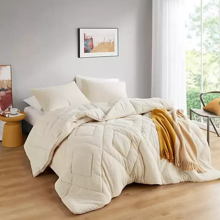 Comforters-Kirklands Home Cream Quilted Teddy 3-pc. King Comforter Set Ivory