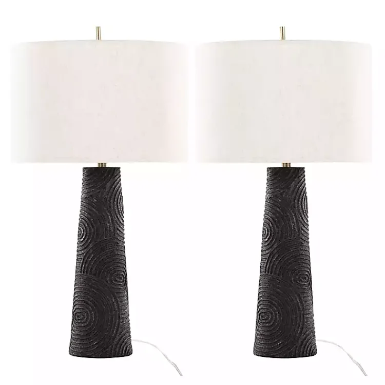 Table Lamps-Kirklands Home Matte Black Tapered Kona Table Lamps, Set of 2 Tan
