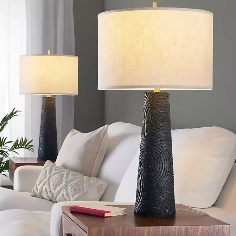 Table Lamps-Kirklands Home Matte Black Tapered Kona Table Lamps, Set of 2 Tan