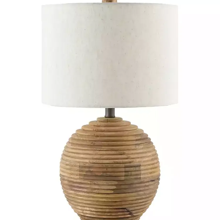 Table Lamps-Kirklands Home Acacia Wood Ribbed Polo Table Lamp Ivory