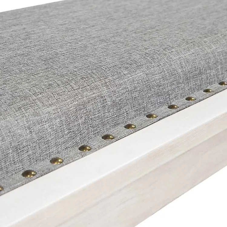 Dining Chairs-Kirklands Home Upholstered Antique White Quin Bench Gray