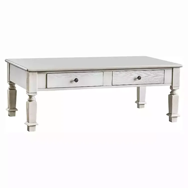 Coffee Tables-Kirklands Home Antique Wood 4-Drawer Heather Coffee Table White