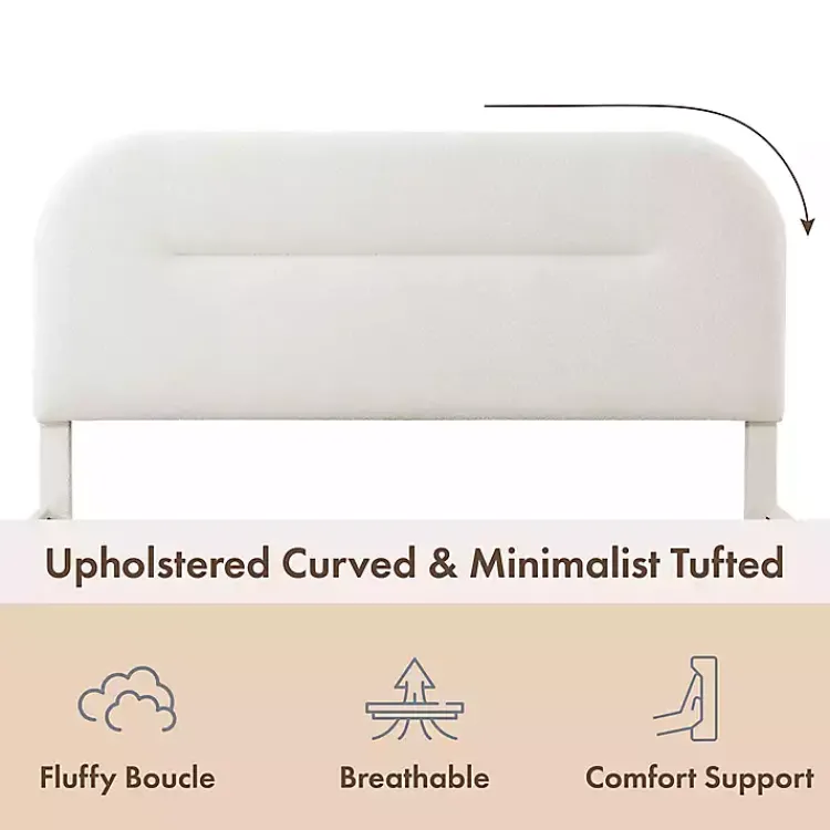 Beds & Headboards-Kirklands Home Boucle Upholstered Sara Queen Bed White