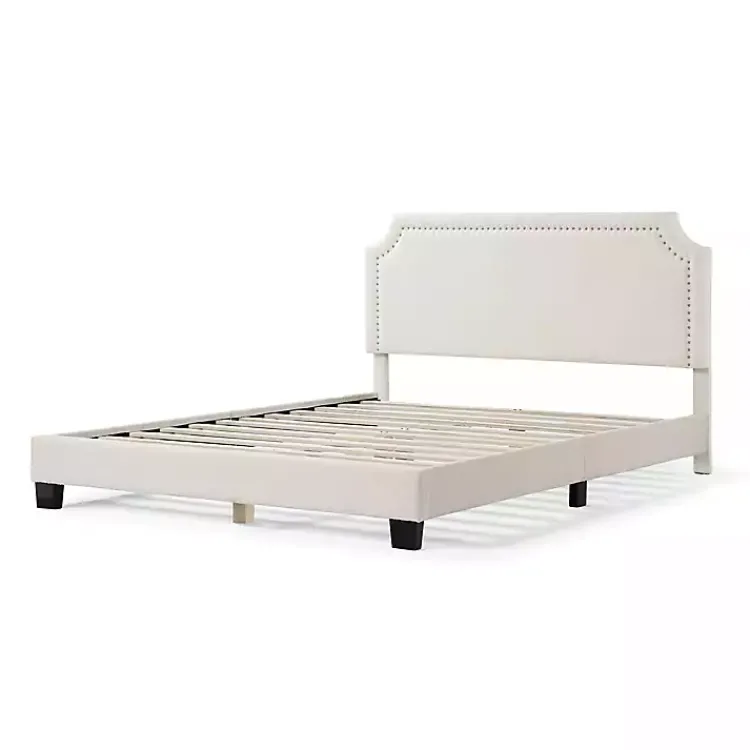 Beds & Headboards-Kirklands Home Boucle Scalloped Corey Queen Platform Bed White