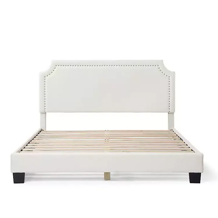 Beds & Headboards-Kirklands Home Boucle Scalloped Corey Queen Platform Bed White