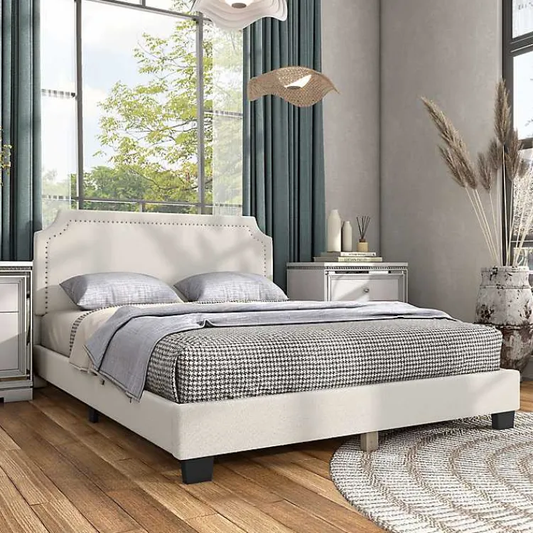 Beds & Headboards-Kirklands Home Boucle Scalloped Corey Queen Platform Bed White