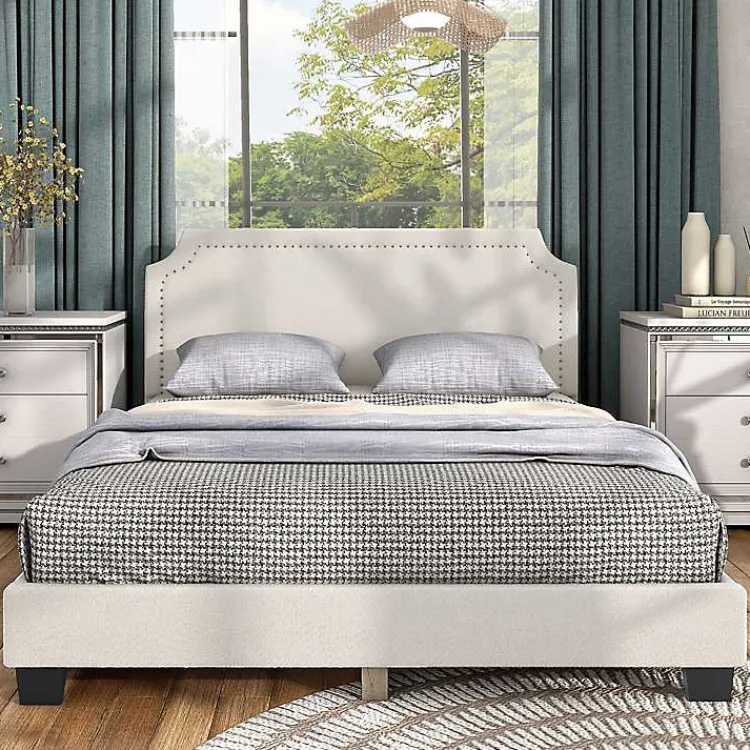 Beds & Headboards-Kirklands Home Boucle Scalloped Corey Queen Platform Bed White