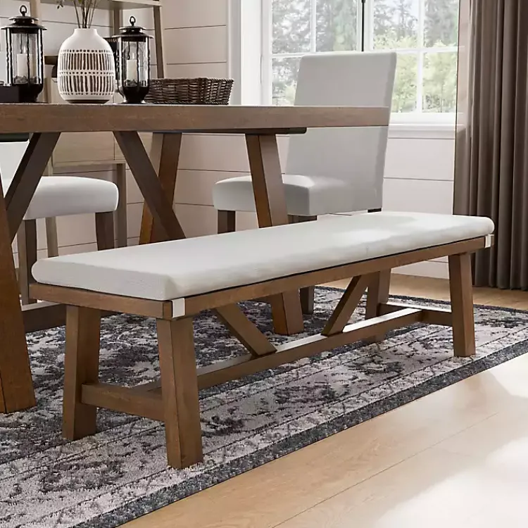 Dining Chairs-Kirklands Home Upholstered Rustic Wood Katie Dining Bench Ivory