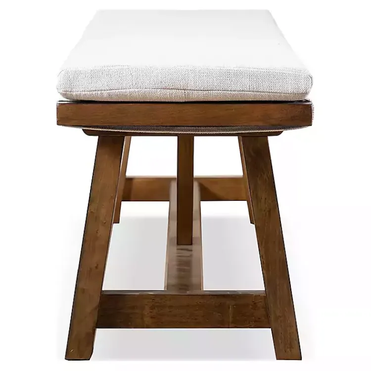 Dining Chairs-Kirklands Home Upholstered Rustic Wood Katie Dining Bench Ivory