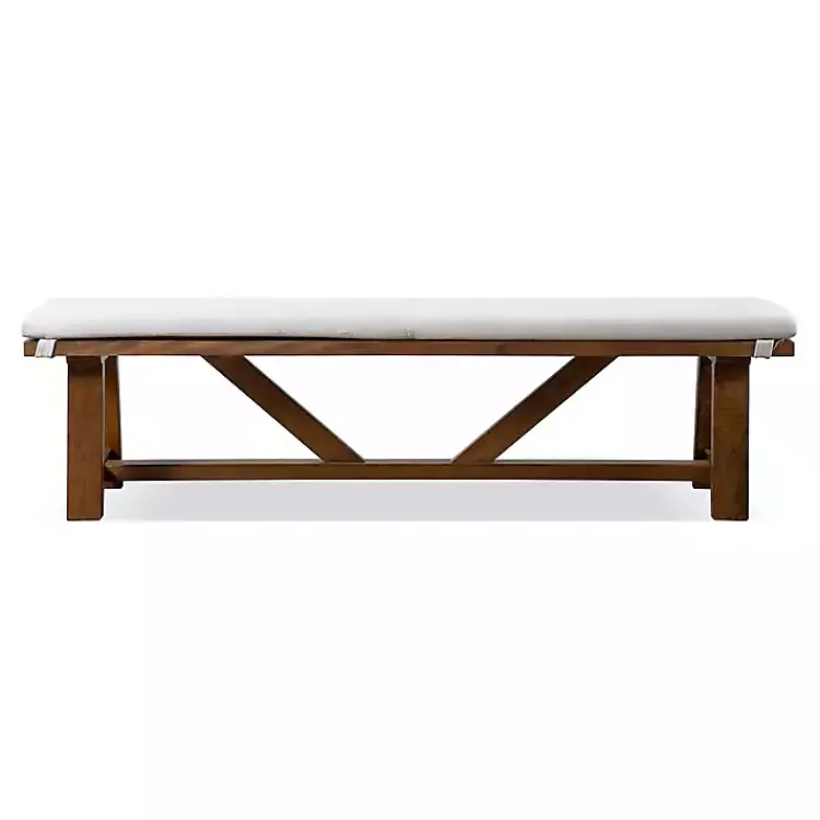 Dining Chairs-Kirklands Home Upholstered Rustic Wood Katie Dining Bench Ivory