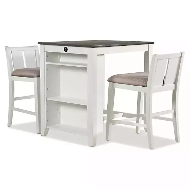 Dining Tables-Kirklands Home & Gray Wood Kayla Counter Height 3-pc. Set White