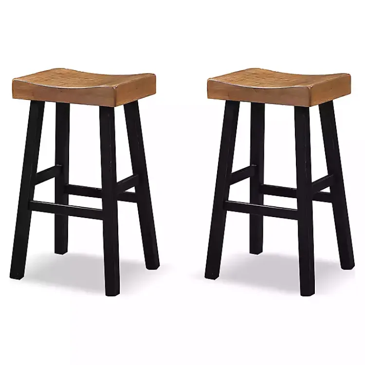 Bar Stools & Counter Height Stools-Kirklands Home Oak Wood Backless Cooper Bar Stools, Set of 2 Brown