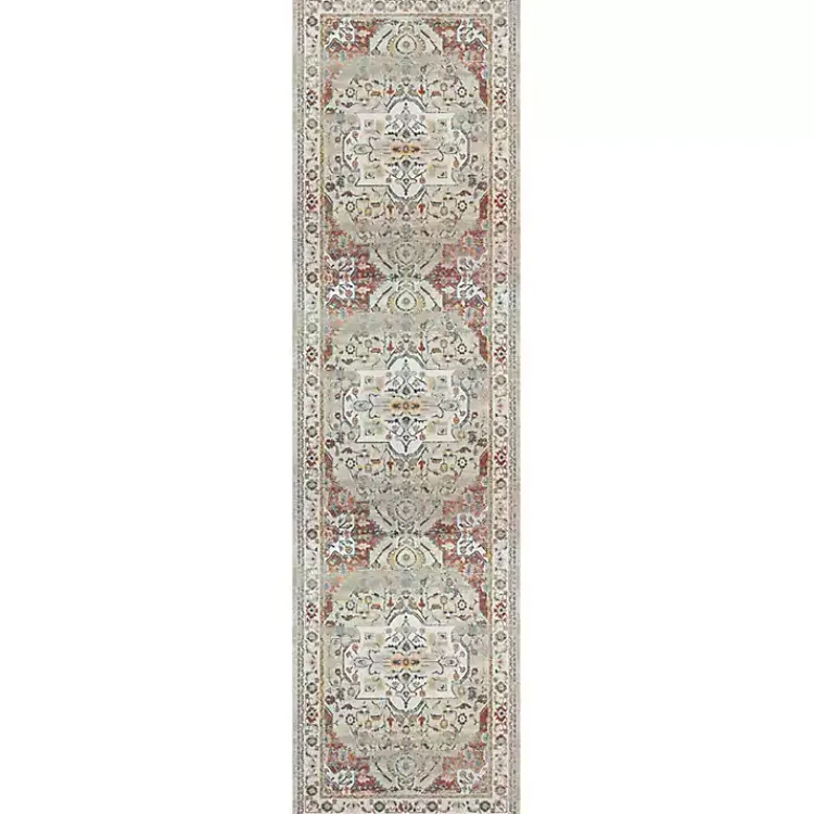 Area Rugs-Kirklands Home Medallion Ivory Rust Runner, 2x8