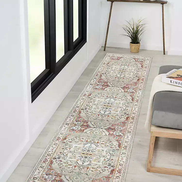 Area Rugs-Kirklands Home Medallion Ivory Rust Runner, 2x8