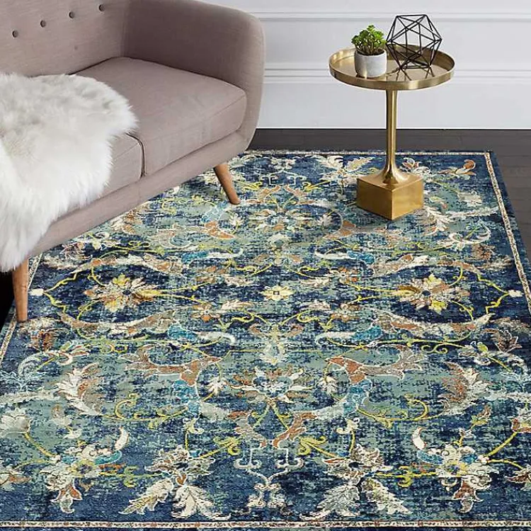 Area Rugs-Kirklands Home Navy Faded Floral Area Rug, 5x8