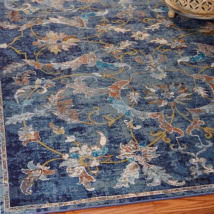 Area Rugs-Kirklands Home Navy Faded Floral Area Rug, 5x8