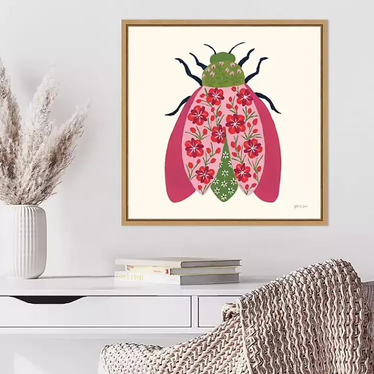 Canvas Art-Kirklands Home Pink Beetle Framed Canvas Art Print