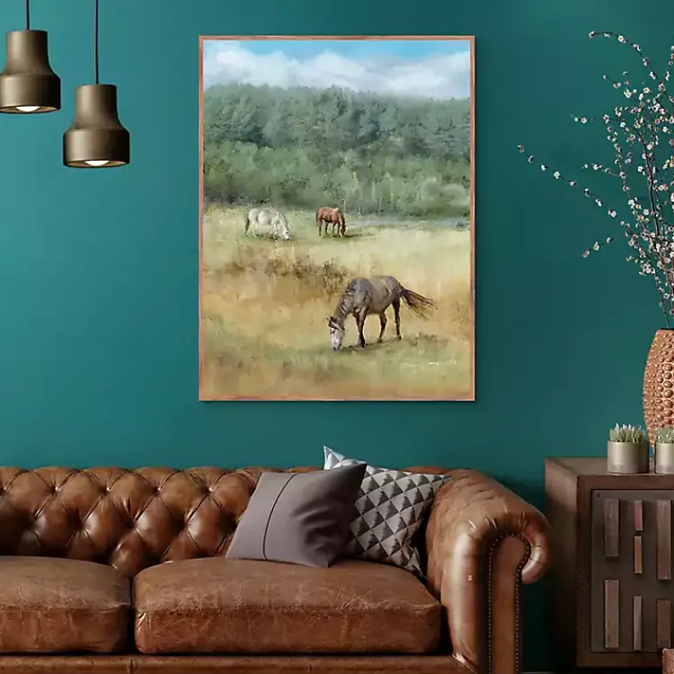 Canvas Art-Kirklands Home Three Grazing Horses Framed Canvas Art Print