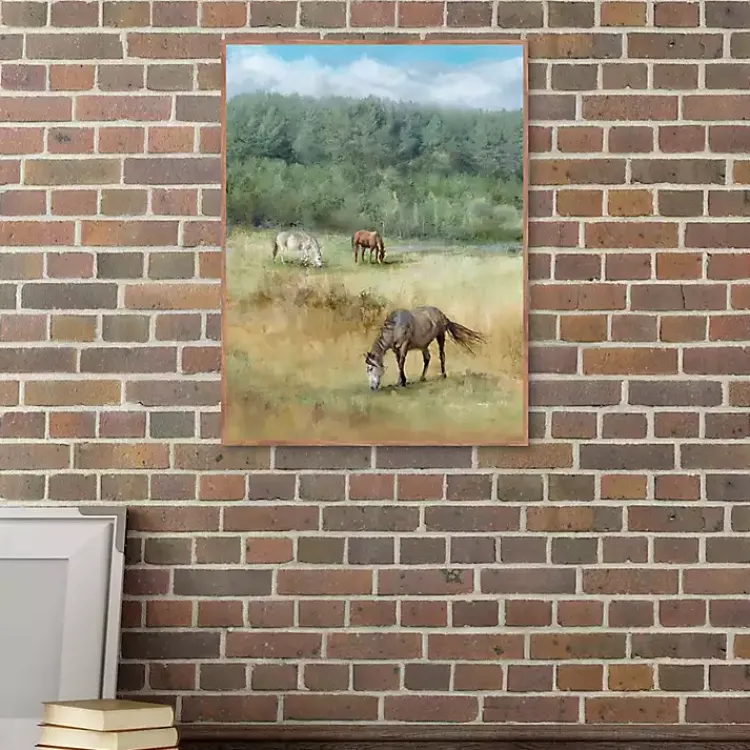 Canvas Art-Kirklands Home Three Grazing Horses Framed Canvas Art Print