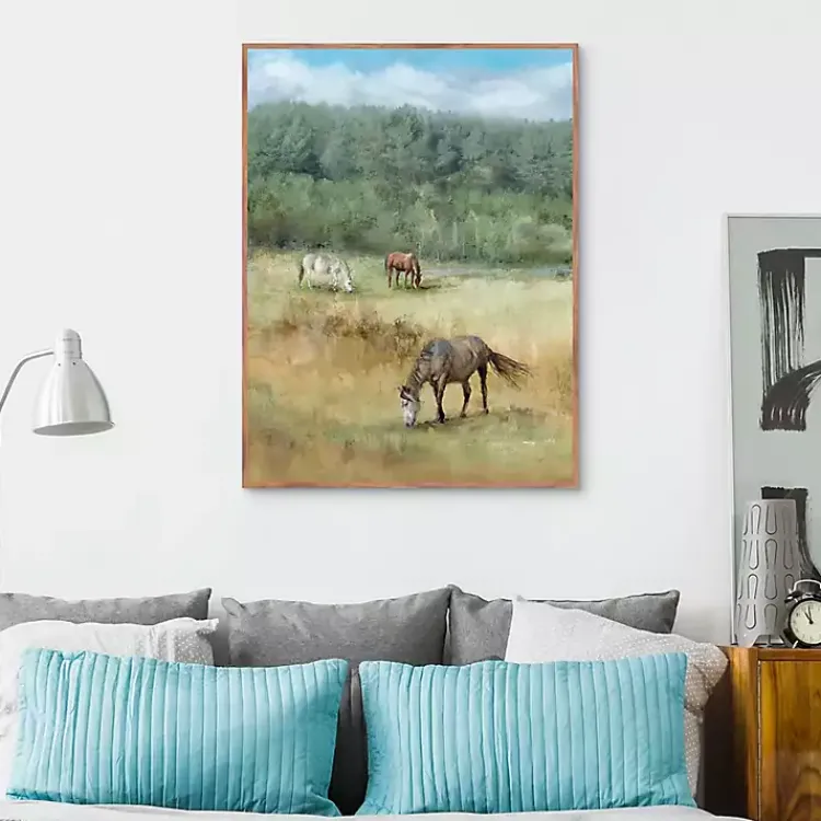 Canvas Art-Kirklands Home Three Grazing Horses Framed Canvas Art Print