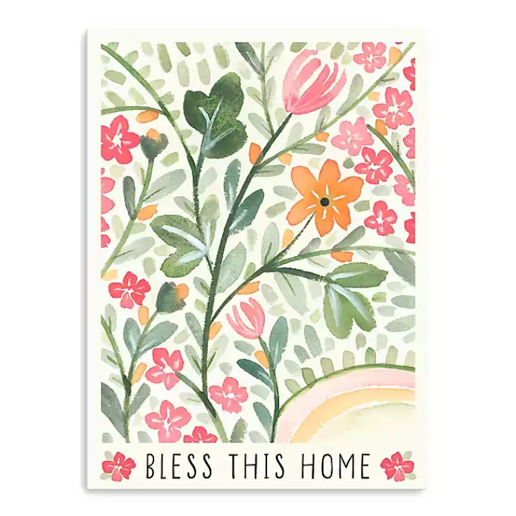 Canvas Art-Kirklands Home Bless This Home Floral Canvas Art Print Green