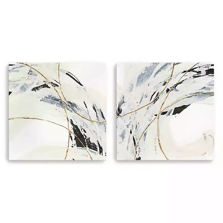 Canvas Art-Kirklands Home Gold and Cream Abstract Canvas Prints, Set of 2 Ivory
