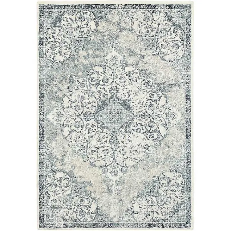 Area Rugs-Kirklands Home Cholet Ivory Blue Medallion Area Rug, 7x9