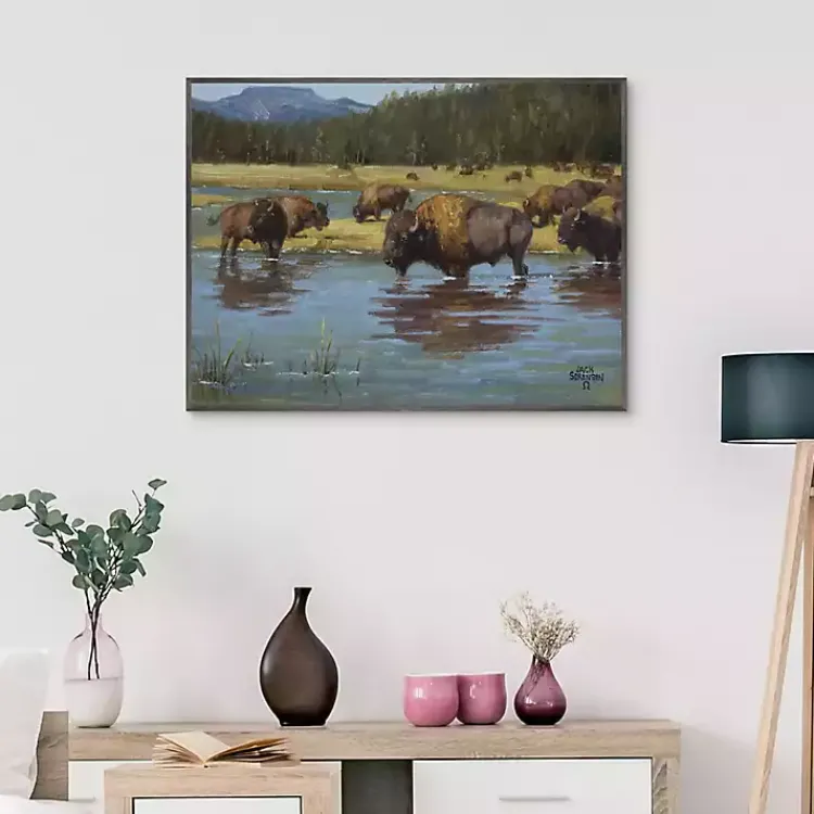 Canvas Art-Kirklands Home Buffalo Crossing Framed Canvas Art Print Multi