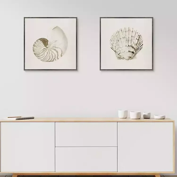 Canvas Art-Kirklands Home Vintage Shells Framed Canvas Art Prints, Set of 2 Ivory