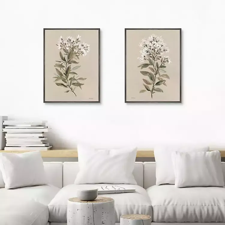 Canvas Art-Kirklands Home White Floral Stems Framed Canvas Prints, Set of 2