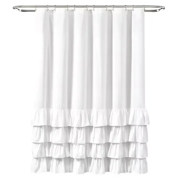 Shower Curtains-Kirklands Home Allison Ruffle Shower Curtain White