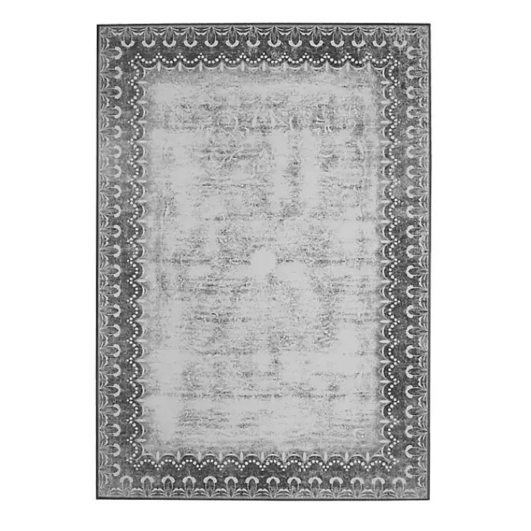 Area Rugs-Kirklands Home Dardon Bordered Washable Area Rug, 5x7 Gray